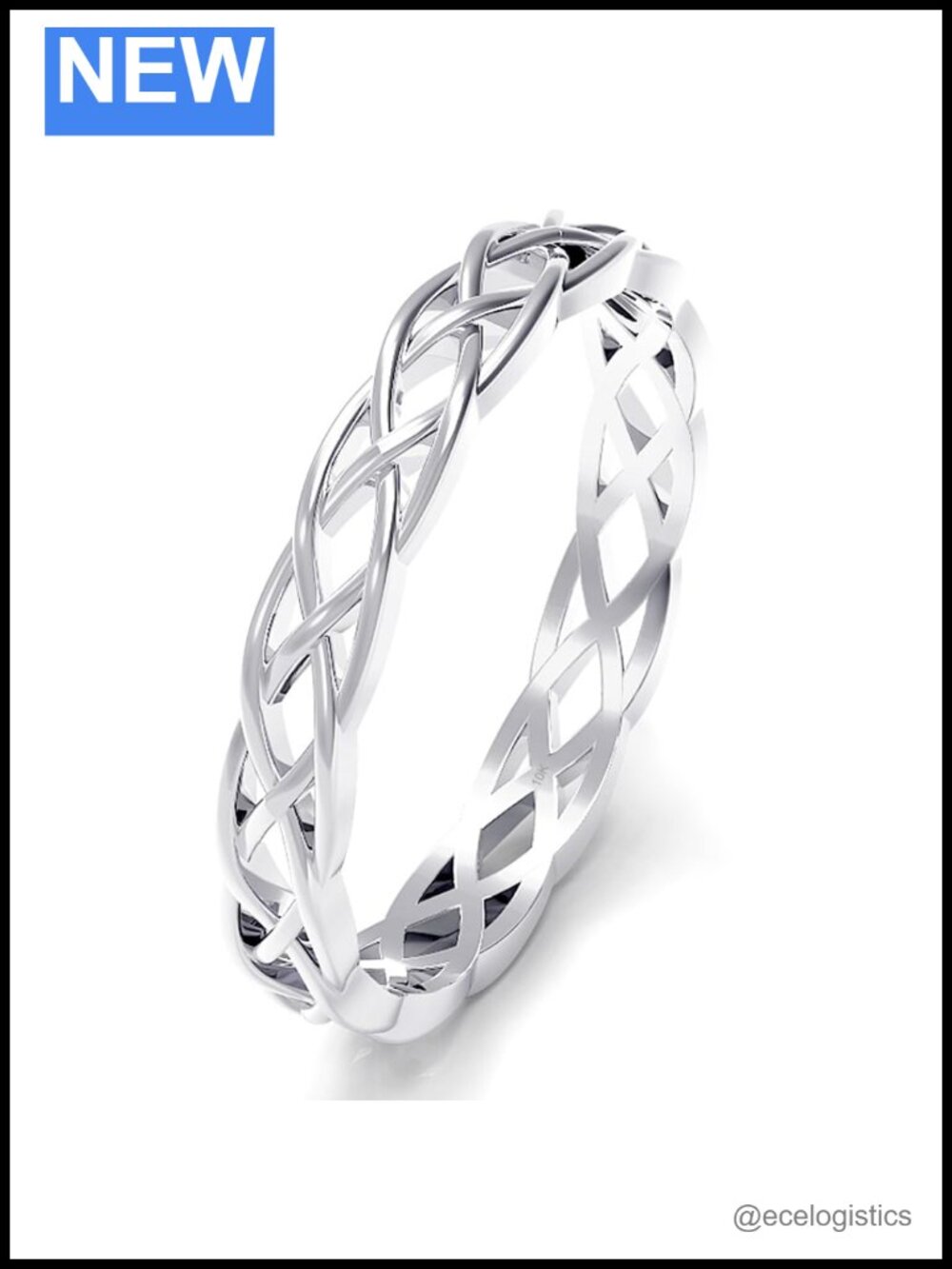 10K White Gold 3MM Eternity Celtic Knot Stackable Wedding Band Ring
